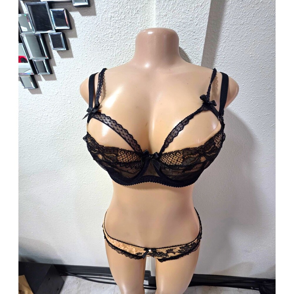 Agent Provocateur Luciela Peach/Black Floral Lace Mesh Sheer Underwired 36C